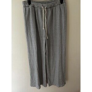 GLG Women’s M Lounge Pants Black White Striped Ribbed Pull On Wide Leg Soft Knit
